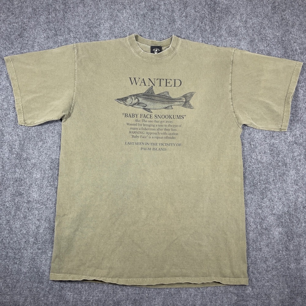 Vtg Sea Dog Wanted Fish Snookums Graphic T-Shirt Mens XL Green USA Made